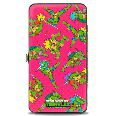 Hinged Wallet - KAPOW! Donatello Action Pose Scattered Turtle Action Poses Halftone Pinks