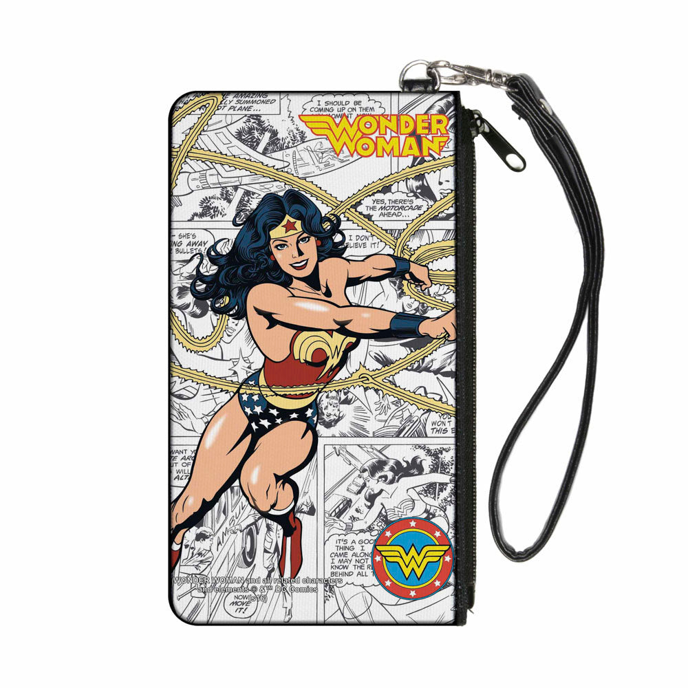 Canvas Zipper Wallet - SMALL - WONDER WOMAN Lasso Action Pose Logo Comic Scenes