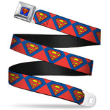 Superman Full Color Blue Seatbelt Belt - Superman Shield Diamond Outline Red/Blue/Yellow Webbing