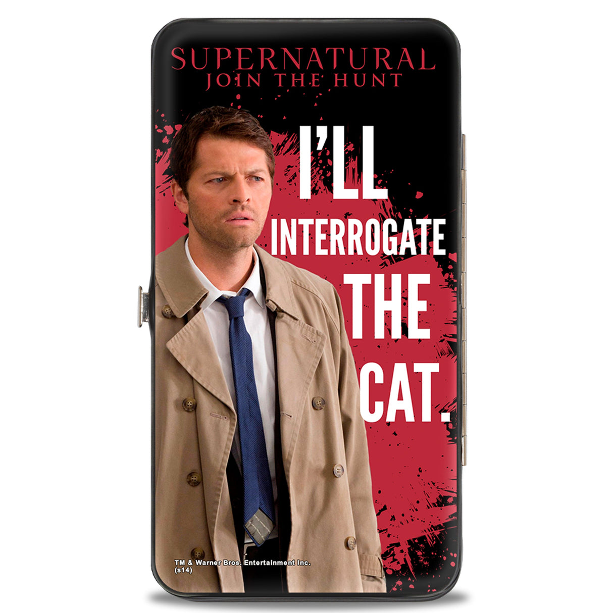 Hinged Wallet - Castiel I'LL INTERROGATE THE CAT Black Blood Splatter White