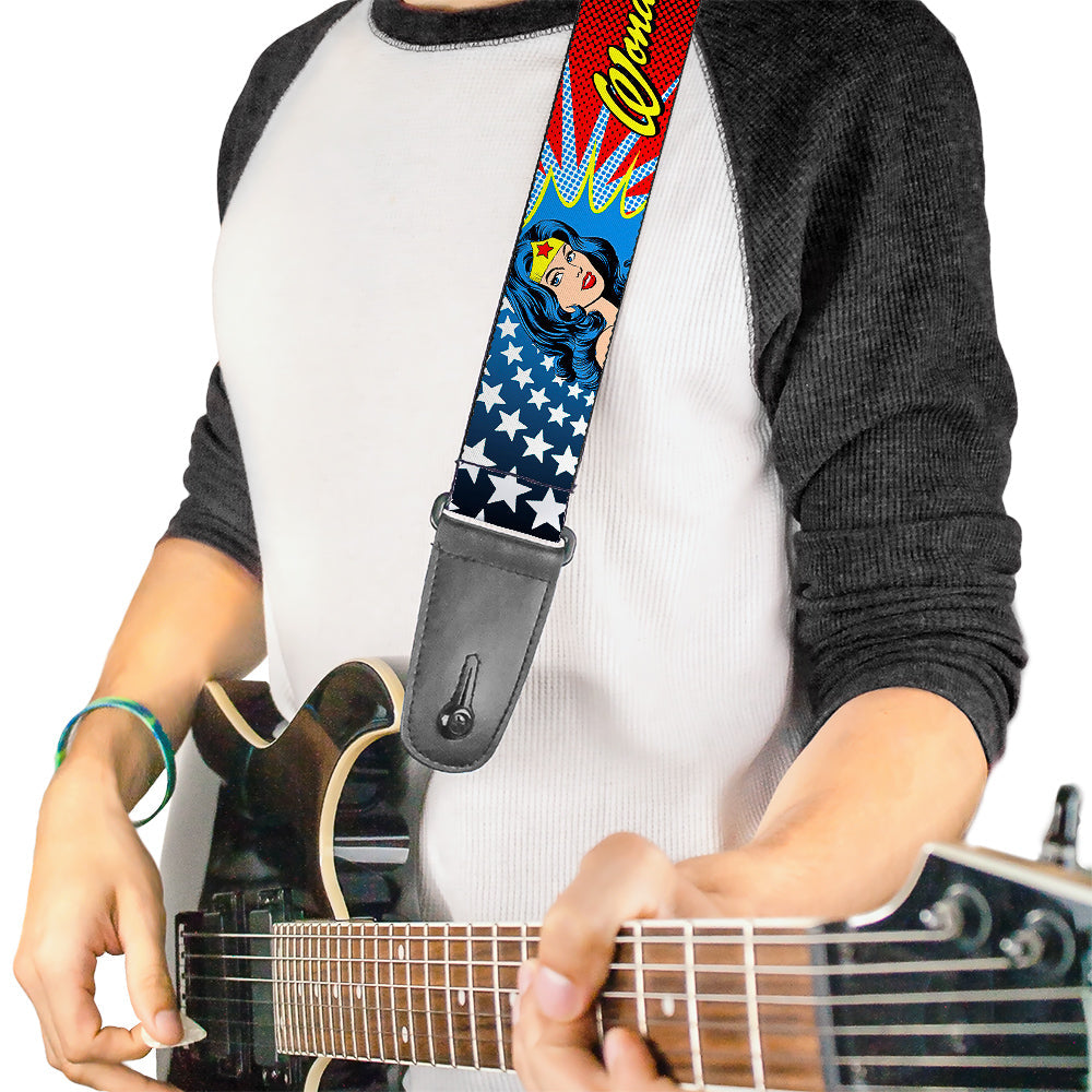 Guitar Strap - Wonder Woman Face w Stars