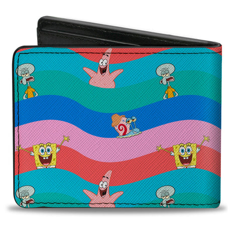 Bi-Fold Wallet - SpongeBob SquarePants and Friends Poses Wavy Stripe Blues Reds