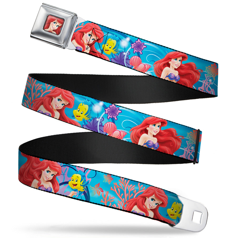 Ariel Face3 Full Color Blue Seatbelt Belt - Ariel & Flounder Vivid Underwater Poses Webbing