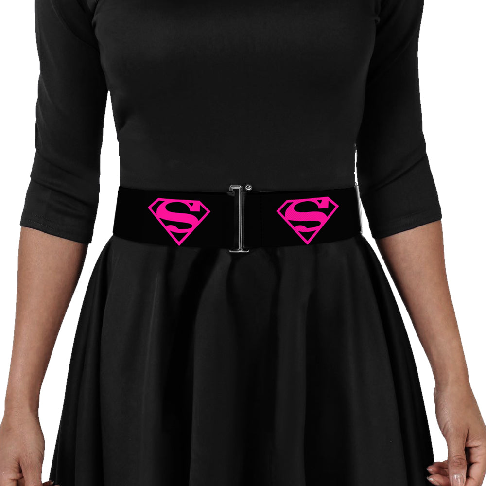 Cinch Waist Belt - Superman Shield Black Hot Pink