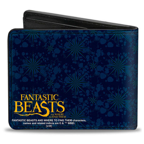 Bi-Fold Wallet - NEWT SCAMANDER NS Monogram + FBAWTFT Logo Blues Gold