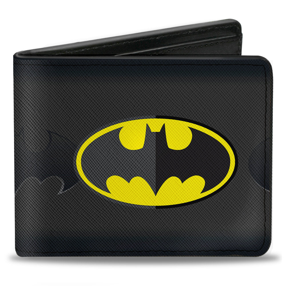 Bi-Fold Wallet - Batman Icon Centered Bat Signal Stripe Black Yellow Grays