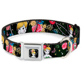 Tinker Bell Sketch Full Color Seatbelt Buckle Collar - Tinker Bell Poses/Sleeping Floral Collage