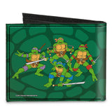 Canvas Bi-Fold Wallet - Classic TMNT Group Faces + Pose Turtle Shell Black Green