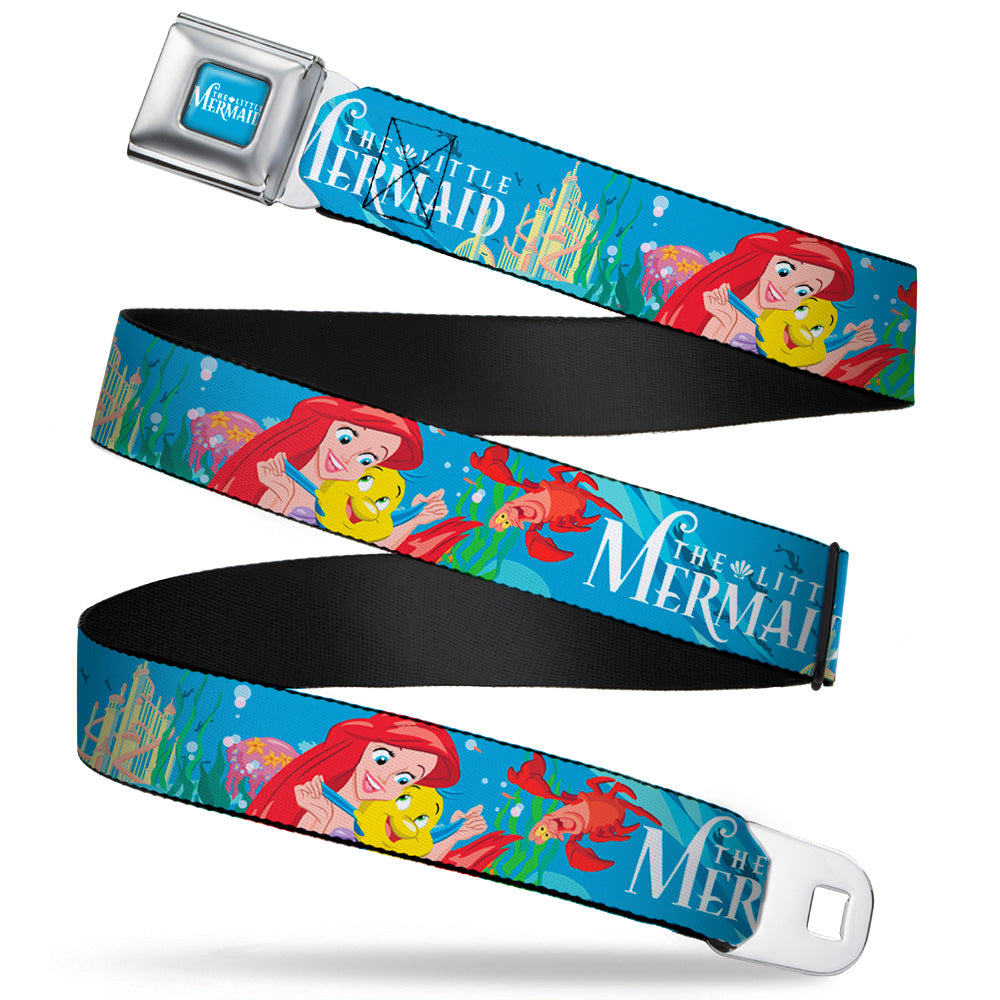 THE LITTLE MERMAID Logo Full Color Turquoise White Seatbelt Belt - THE LITTLE MERMAID/Castle Ariel, Flounder & Sebastian Pose Webbing