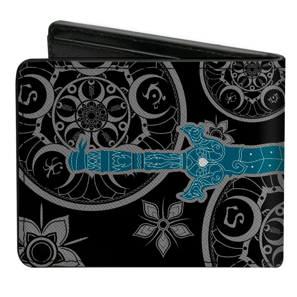 Bi-Fold Wallet - Raya and the Last Dragon Dragon Gem Sword and Icons Black Gray Blue