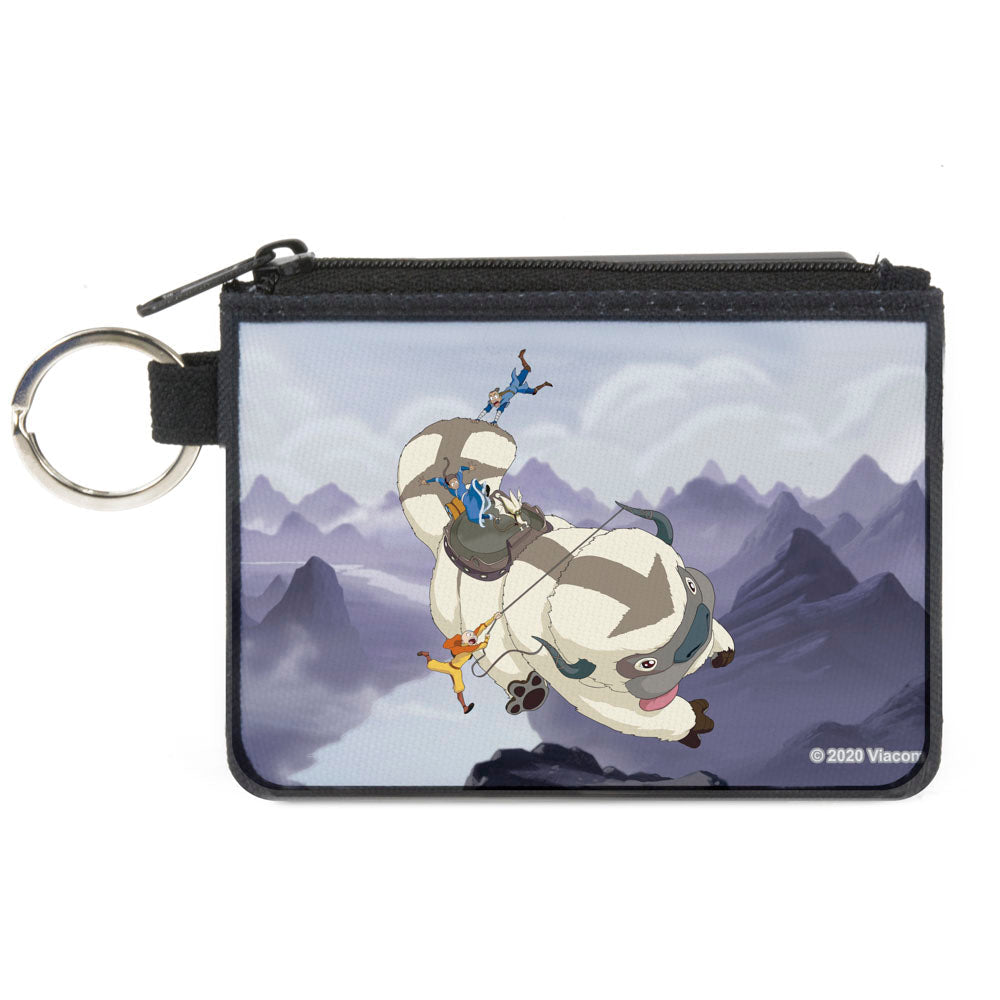 Canvas Zipper Wallet - MINI X-SMALL - Avatar the Last Airbender Appa Carrying 4-Character Group Scene Over Mountains Grays