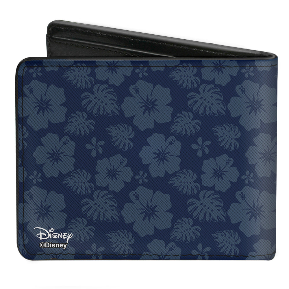 Bi-Fold Wallet - Stitch Winking Pose Tropical Flora Blues