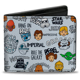 Bi-Fold Wallet - Star Wars Characters and Quotes Cartoon Collage Gray