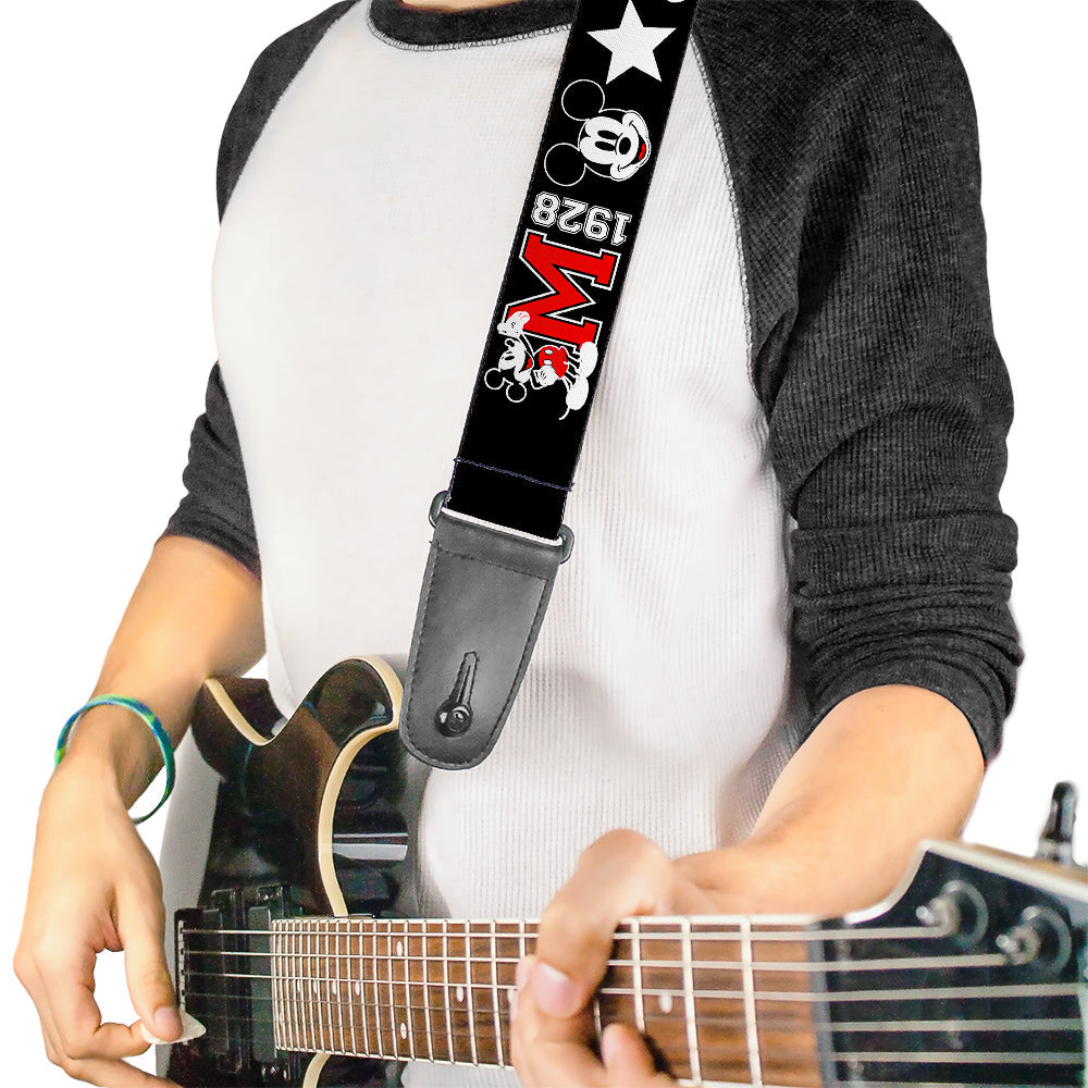 Guitar Strap - Classic Mickey Mouse 1928 Collage Black White Red