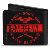 Bi-Fold Wallet - Supernatural TEAM FREE WILL-FAMILY DON'T END WITH BLOOD Black Red