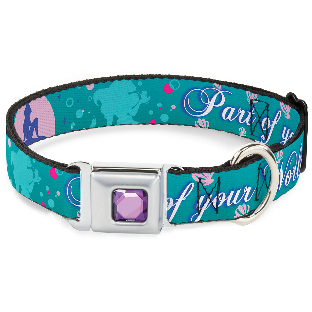 Princess Gem CLOSE-UP Full Color Purple Seatbelt Buckle Collar - Little Mermaid Silhouette Scenes PART OF YOUR WORLD Blues