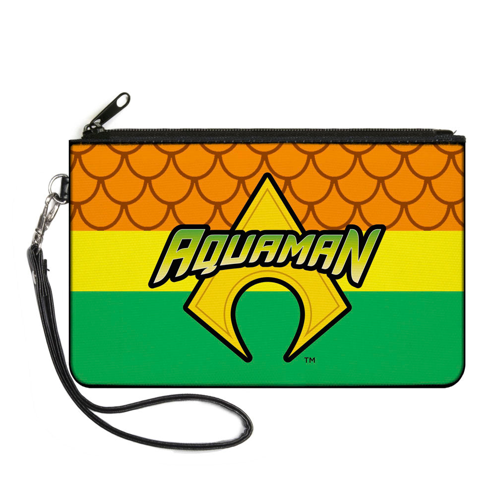 Canvas Zipper Wallet - LARGE - AQUAMAN Logo3 Scales Stripe Orange Yellow Green