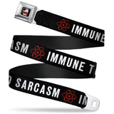 THE BIG BANG THEORY Full Color Black White Red Seatbelt Belt - IMMUNE TO SARCASM/Atom Black/White/Red Webbing