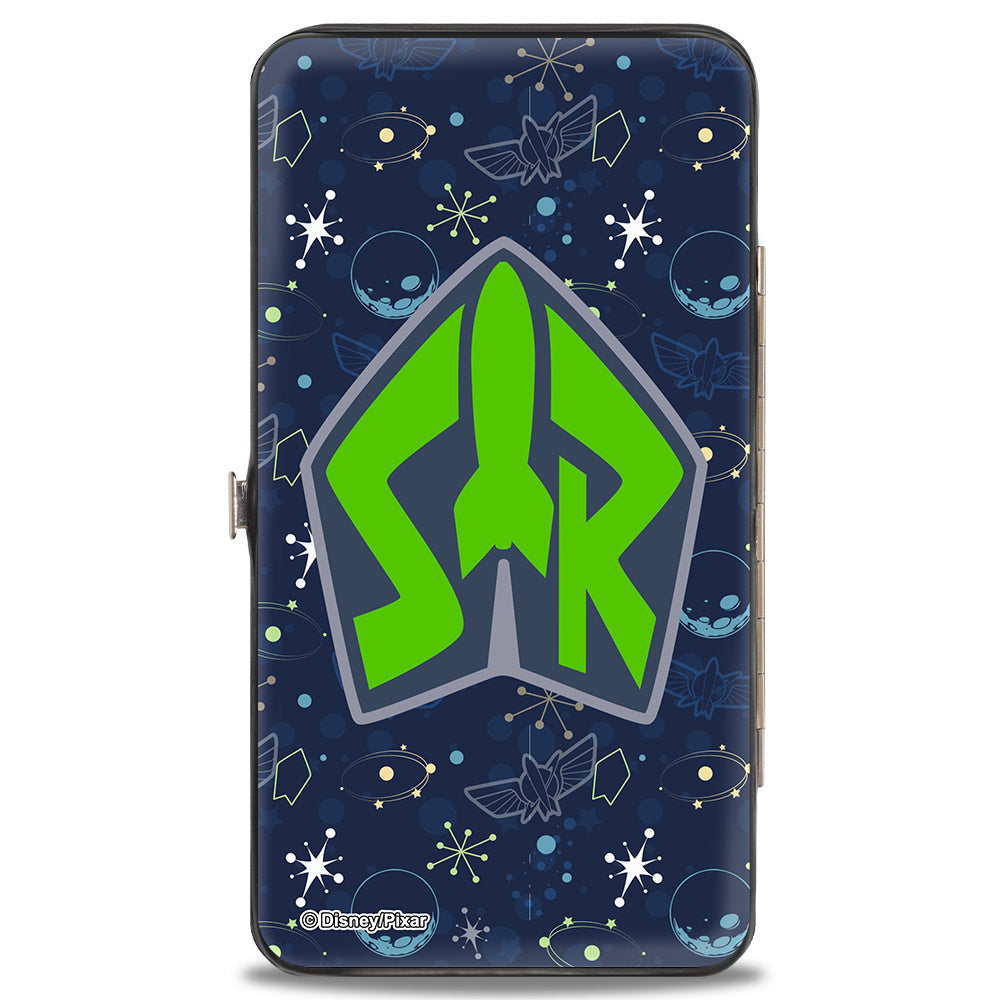 Hinged Wallet - Toy Story Buzz Lightyear Flight Pose + Space Ranger Logo Icons Blues Greens