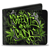 Bi-Fold Wallet - CHEECH AND CHONG Tag Pot Leaves Smoke Black Greens