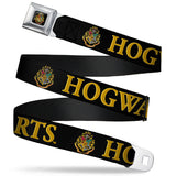 Hogwarts Crest Full Color Seatbelt Belt - Harry Potter HOGWARTS & Crest Black/Gold Webbing