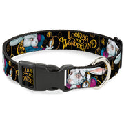 Plastic Clip Collar - White Rabbit Poses LOOKING FOR WONDERLAND/Clocks Black/Golds