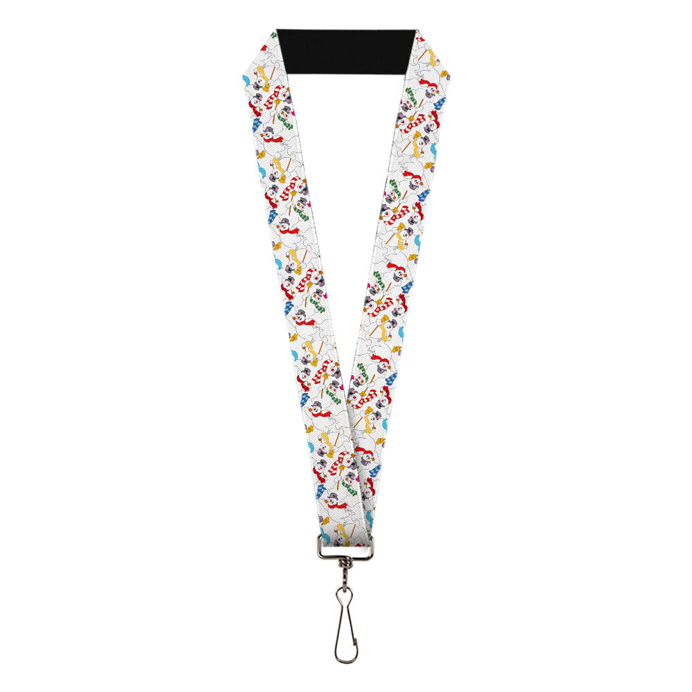 Lanyard - 1.0" - Frosty the Snowman Broom Poses Scattered White