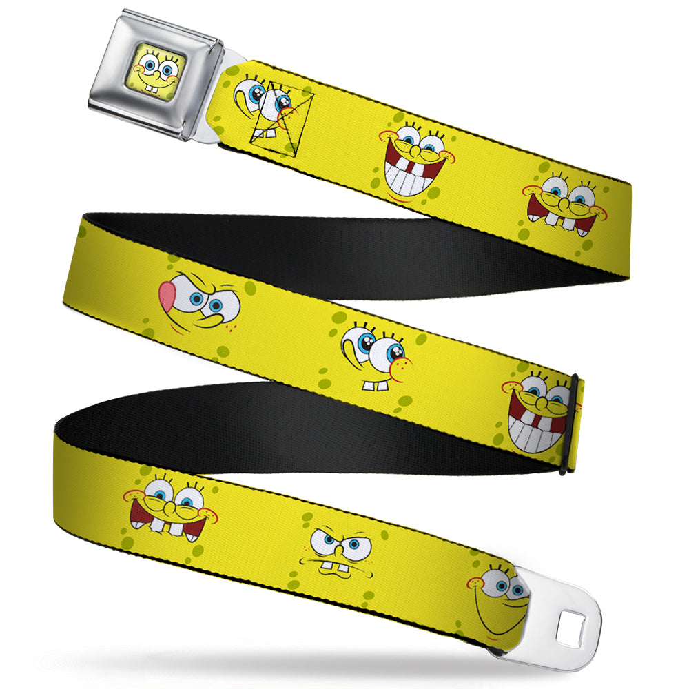 SpongeBob Face CLOSE-UP Full Color Seatbelt Belt - SpongeBob Expressions Yellow Webbing