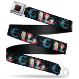 HOCUS POCUS Logo Full Color Black/Red Seatbelt Belt - Hocus Pocus Sanderson Sisters Group Pose Black/Blues Webbing