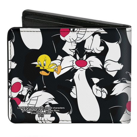 Bi-Fold Wallet - Sylvester and Tweety Poses Scattered Black