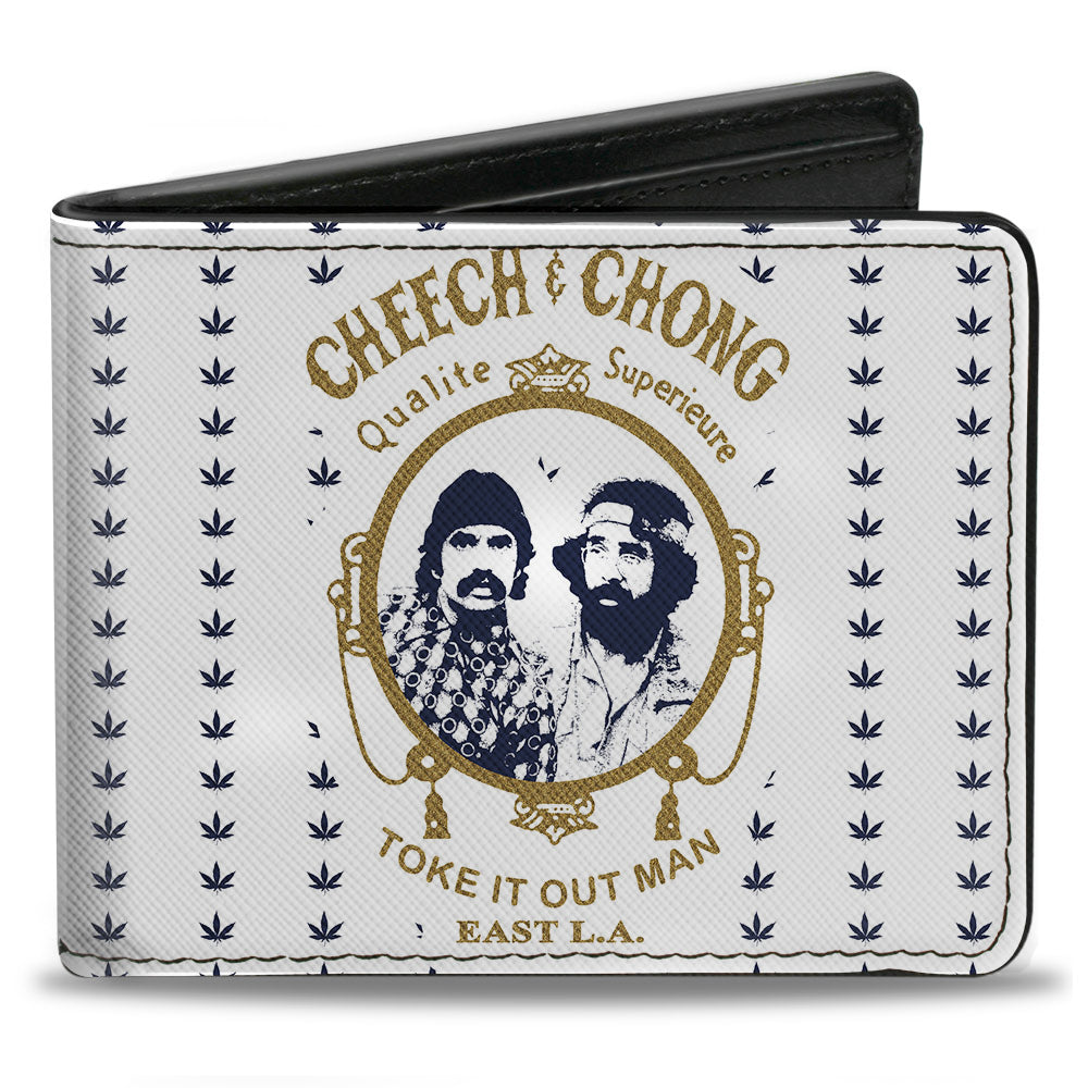 Bi-Fold Wallet - CHEECH & CHONG Rolling Papers Mirror Pot Leaves White Blue Gold