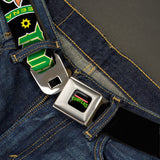 Classic TMNT Logo Full Color Seatbelt Belt - Classic Teenage Mutant Ninja Turtles Group Faces/TMNT/Ninja Star Black/Green Webbing