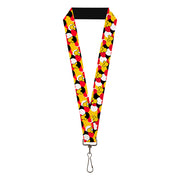 Lanyard - 1.0" - Mickey Mouse Head Silhouette Scattered Dots Red White Black Yellow