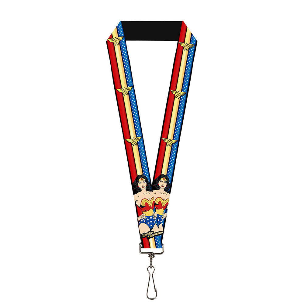 Lanyard - 1.0" - WONDER WOMAN Pose Logo Stripe Stars Red Gold Blue White