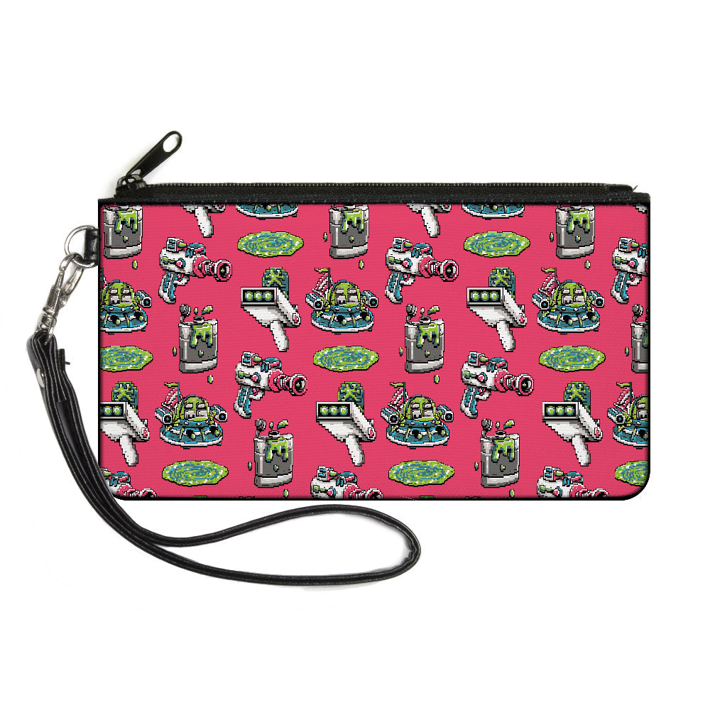 Canvas Zipper Wallet - SMALL - Rick and Morty Pixelverse Icons Scattered Pink