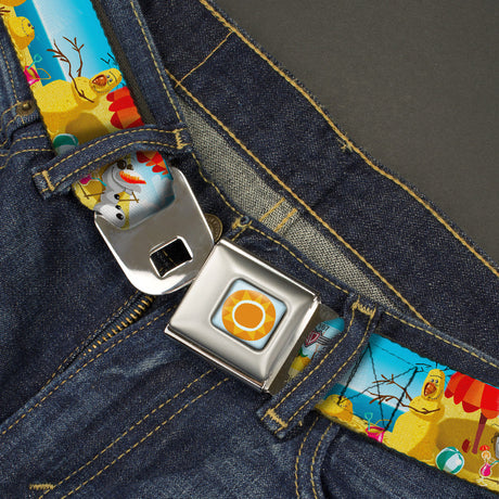 Frozen Sun Full Color Blue Yellows Seatbelt Belt - Olaf Summertime Scenes Webbing