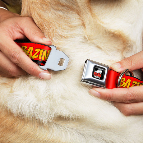 THE BIG BANG THEORY Full Color Black White Red Seatbelt Buckle Collar - BAZINGA! Red/Gold/Black