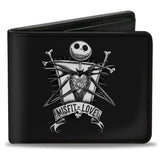 Bi-Fold Wallet - A Nightmare Before Christmas MISFIT LOVE Jack and Sally Poses Black Grays