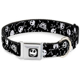 Jack Expressions/Bones Scattered Full Color Black/White Seatbelt Buckle Collar - Jack Expressions/Bones Scattered Black/White