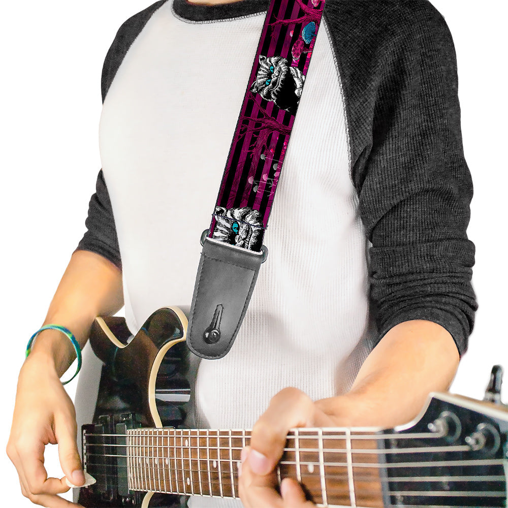 Guitar Strap - Cheshire Cat Face Poses Stripe Purple Black White