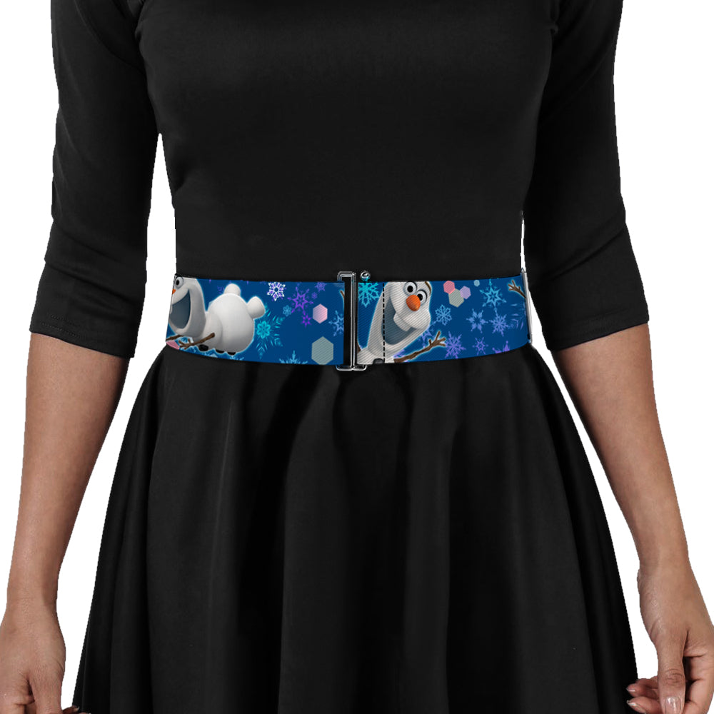 Cinch Waist Belt - Frozen Olaf Poses Snowflakes Blues