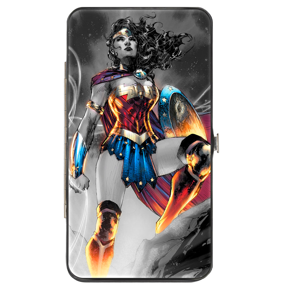 Hinged Wallet - Wonder Woman 75th Anniversary Comic Book Cover Standing Pose Grays Full Color