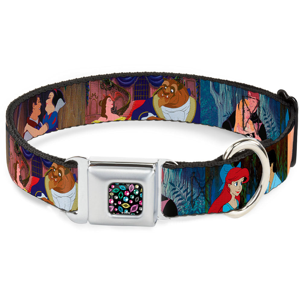 Princess Jewels Full Color Black Multi Color Seatbelt Buckle Collar - Disney Princess Scenes Framed