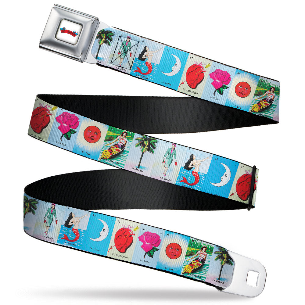 Loteria DON CLEMENTE Banner Full Color White Seatbelt Belt - LOTERIA DON CLEMENTE Logo Yellow Webbing