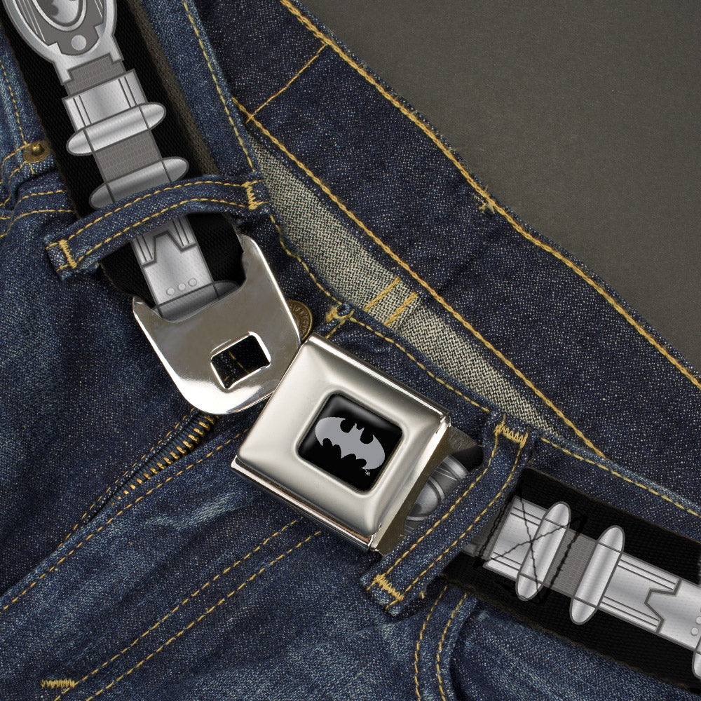 Batman Black Silver Seatbelt Belt - Batman Utility Belt Black/Gray Webbing