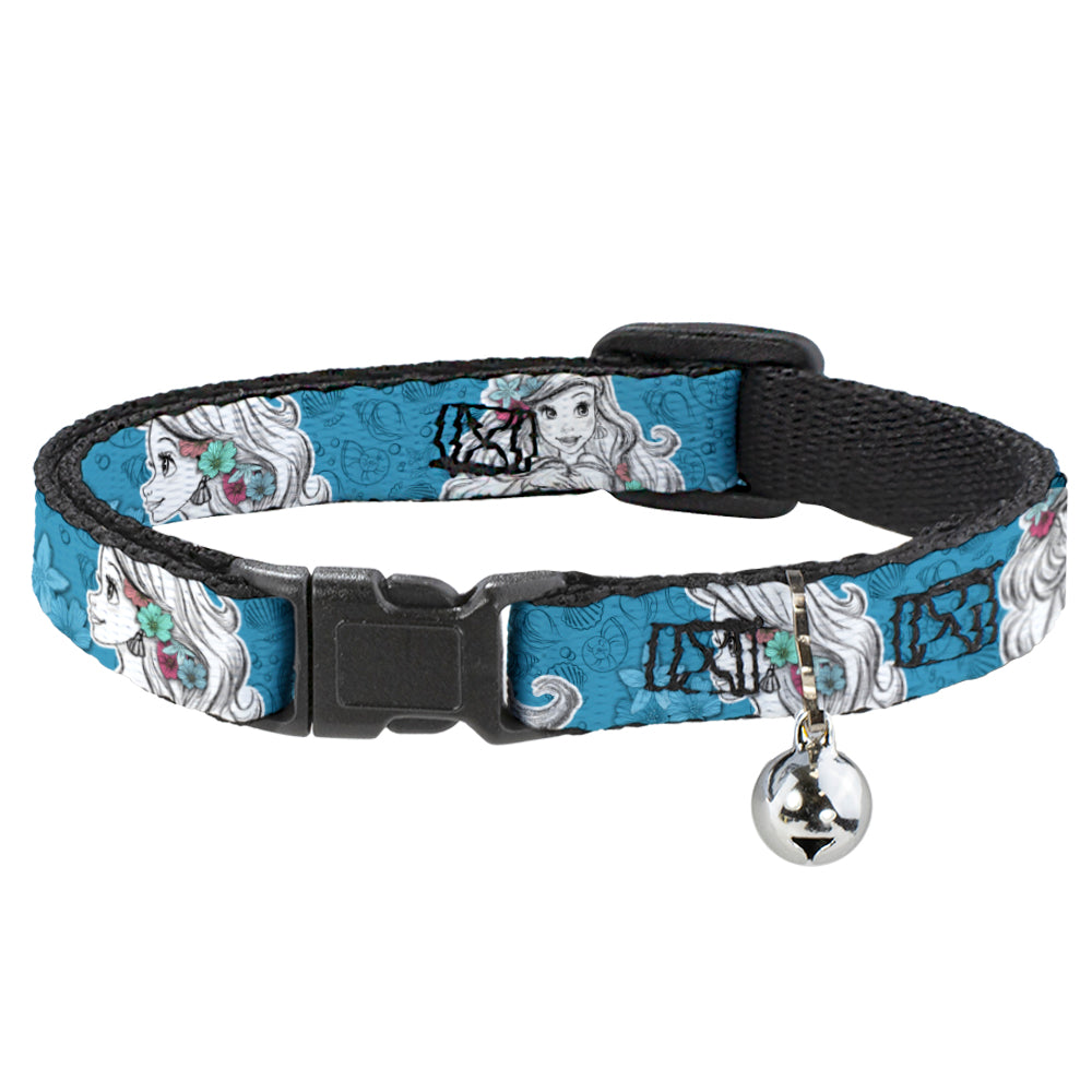 Cat Collar Breakaway - Ariel Poses Shells Sketch Blue White