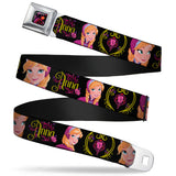 Frozen Tulip Full Color Black Pink Red Orange Seatbelt Belt - ANNA Poses/Anna Monogram Heart Cameo Pinks/Yellow Webbing