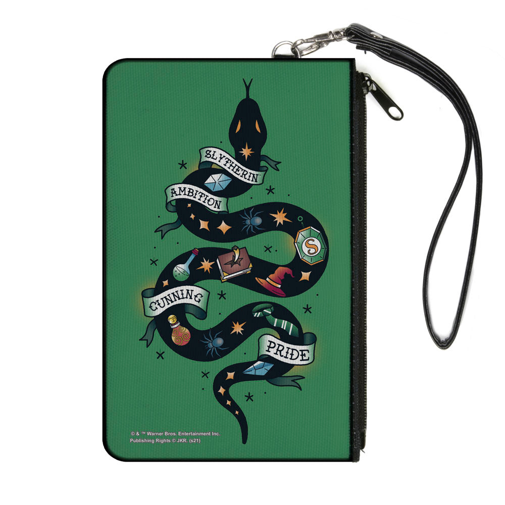 Canvas Zipper Wallet - SMALL - Harry Potter SLYTHERIN Serpent AMBITION CUNNING PRIDE Tattoo Green