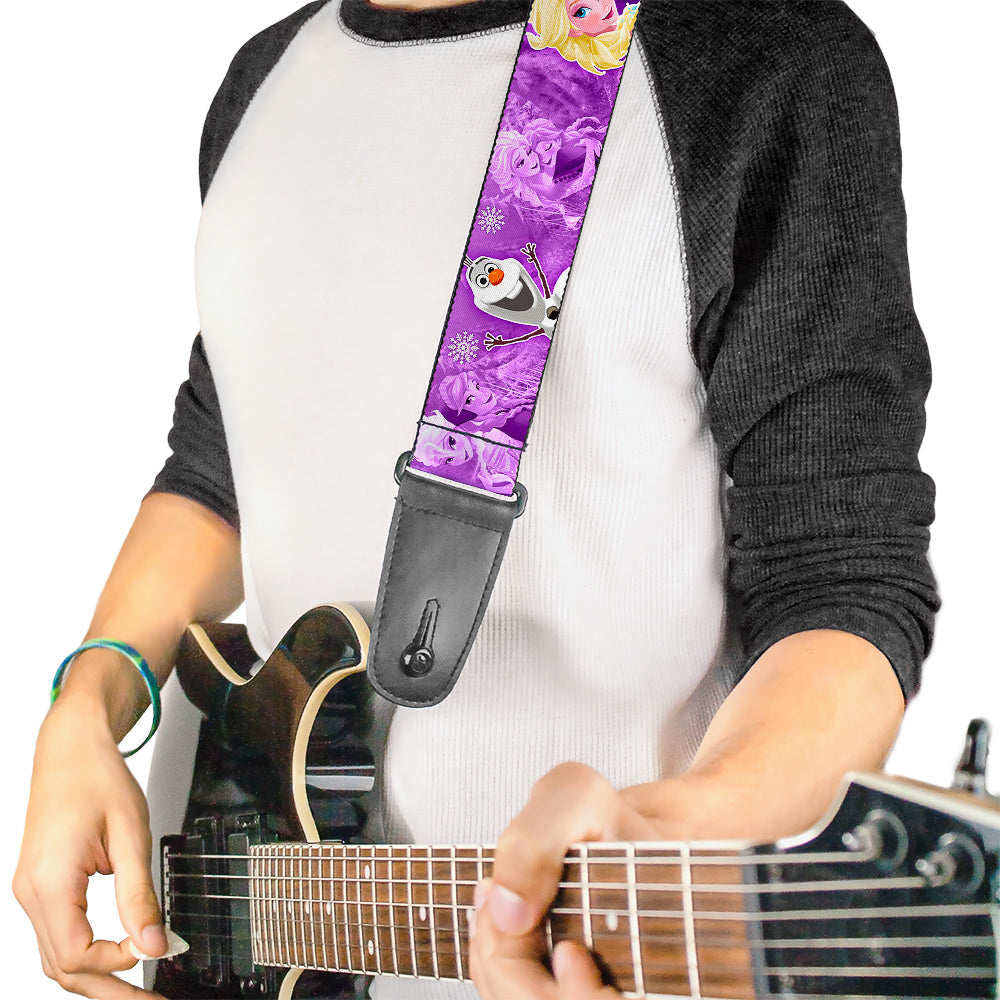 Guitar Strap - Frozen Anna Elsa Olaf Poses Scenes Purples