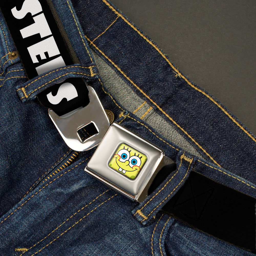 Sponge Bob Face CLOSE-UP Full Color Seatbelt Belt - SpongeBob Nerd HIPSTERS RULE! Black/White Webbing